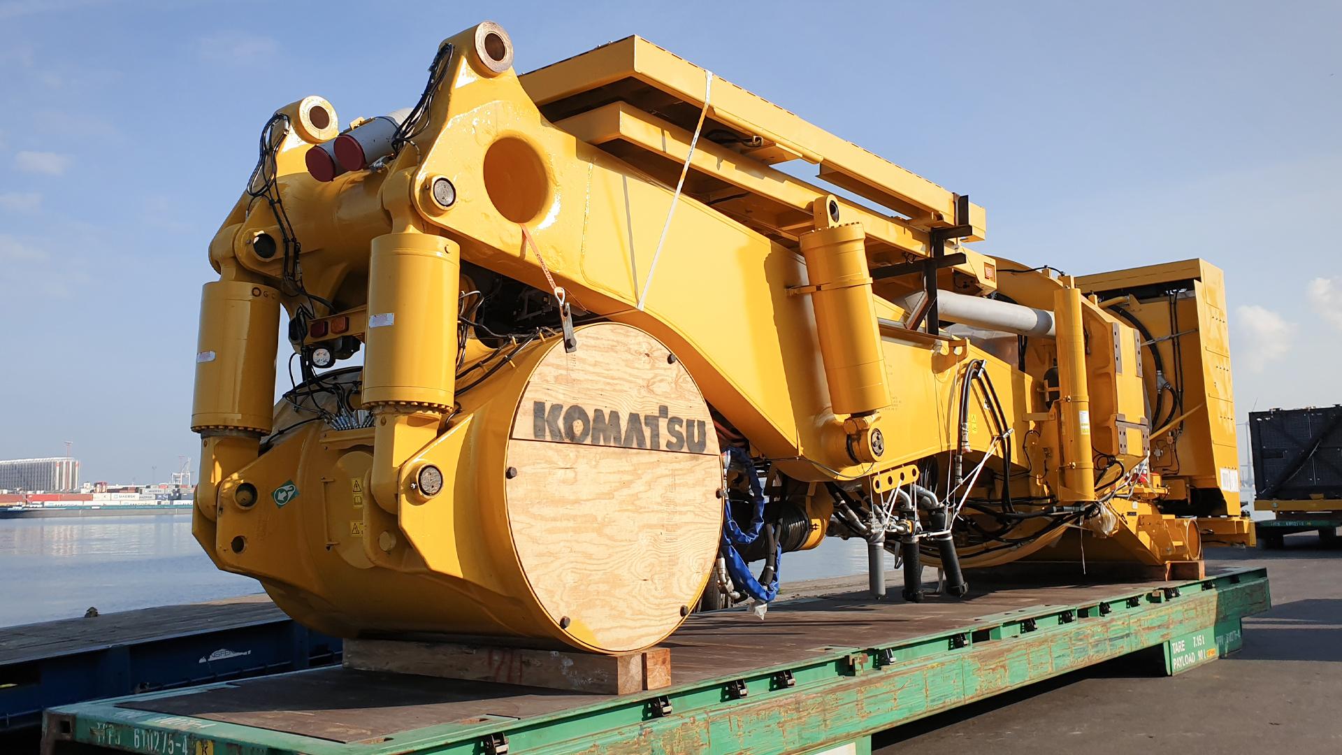 A section of the Komatsu mining truck ready to be taken on board