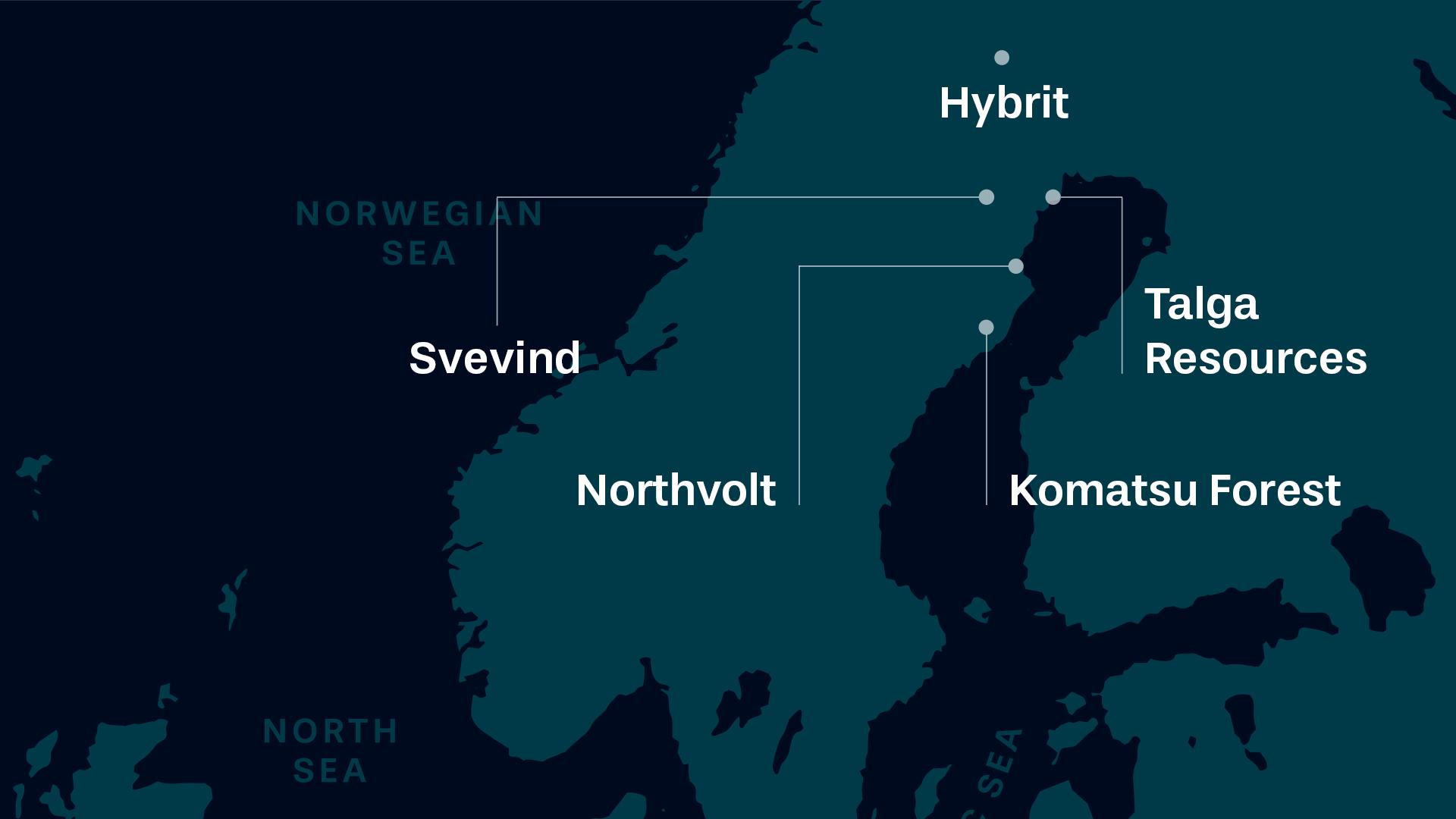 Karta över investeringar som görs längs Norrlandskusten