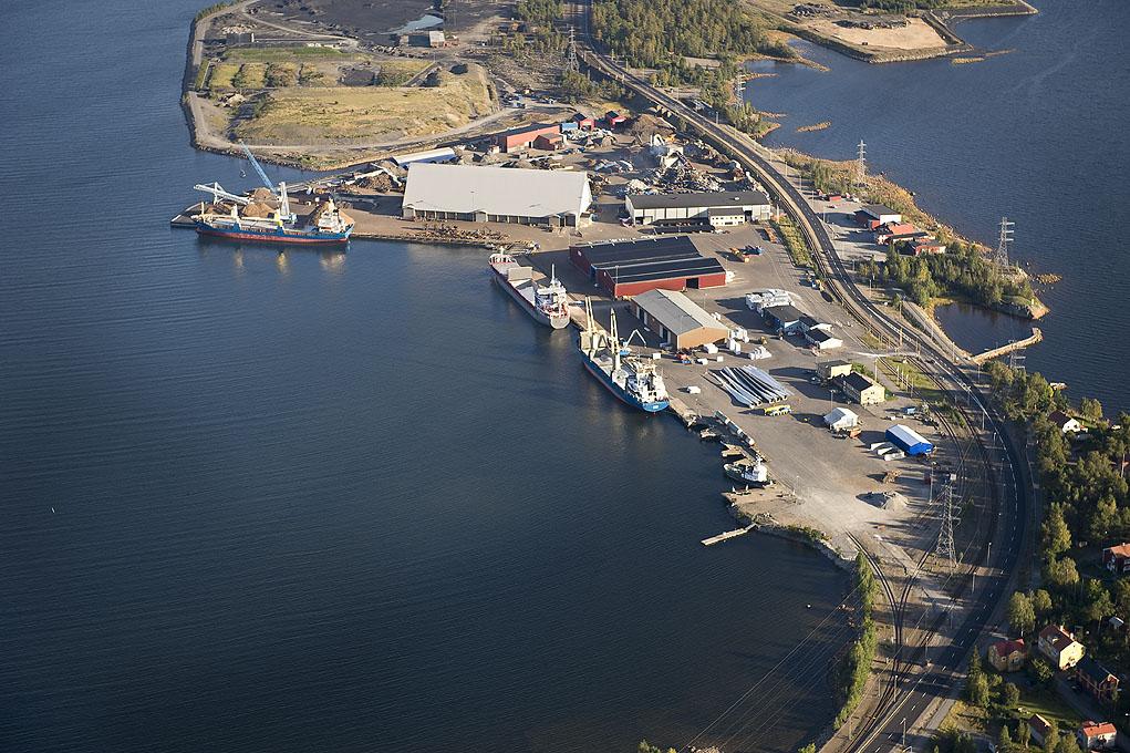 Flygbild över nya kajen, Port of Skellefteå